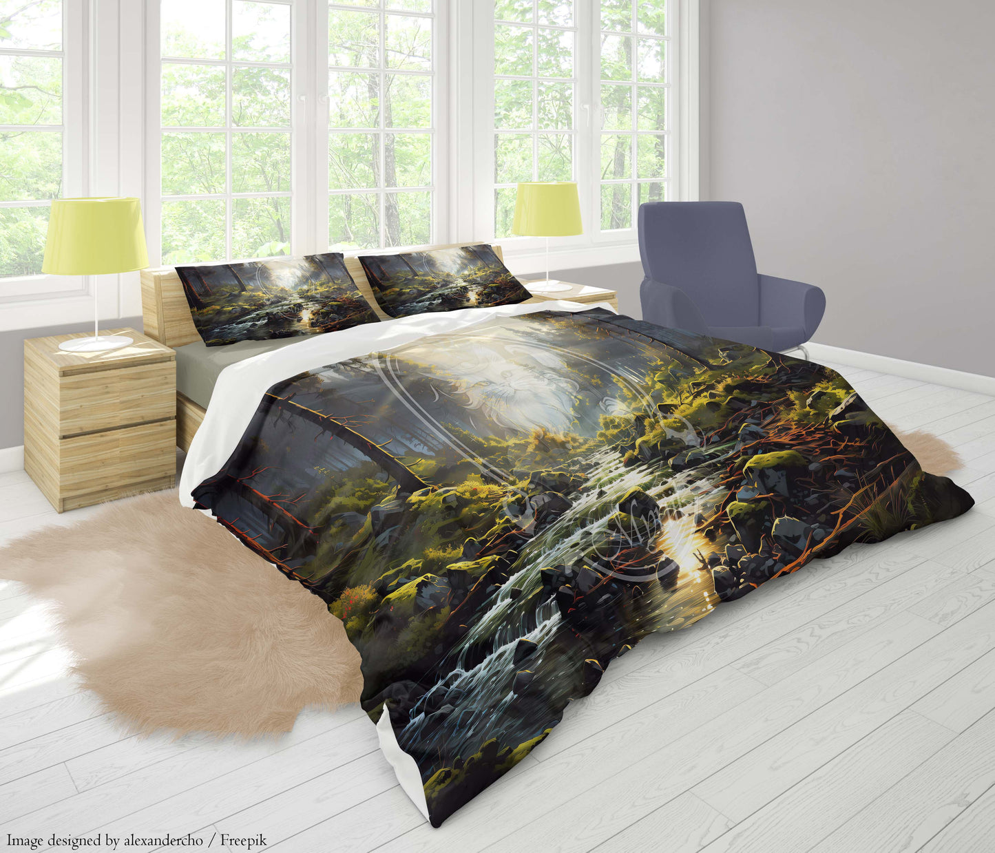 Lage zon boven een langzaam stromende rivier