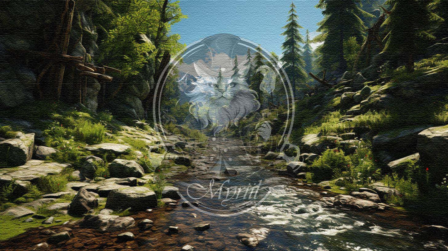 Small river stream in a lush forest