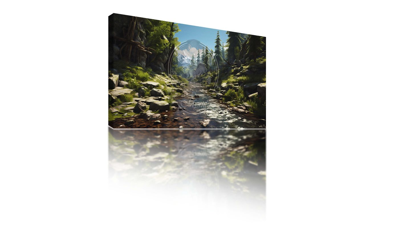 Small river stream in a lush forest