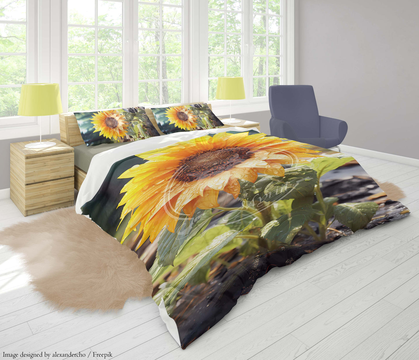 A single sunflower after rain