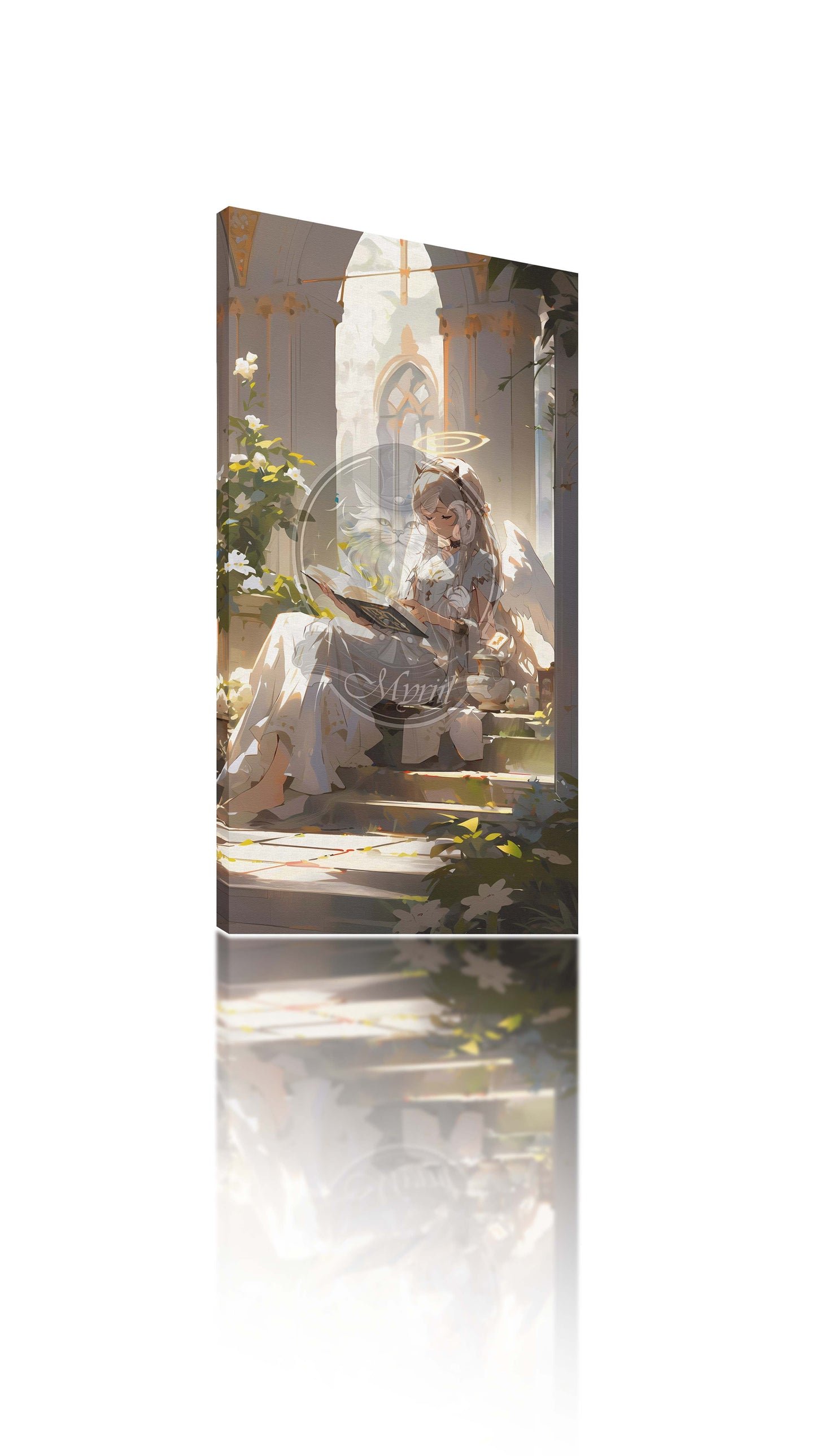 An angel reading a book