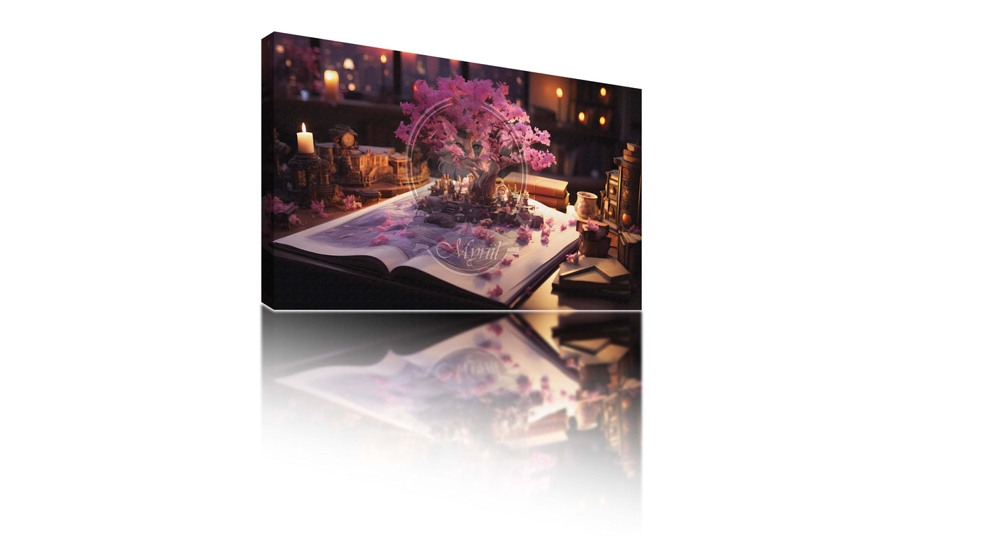 Tiny cherry blossom on a book