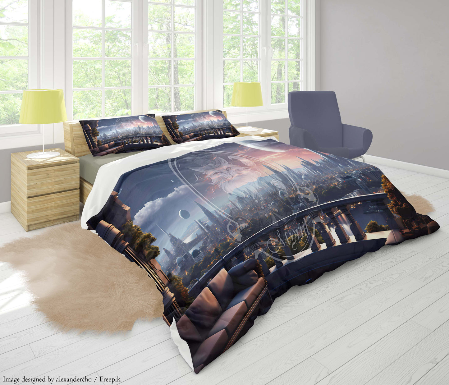 Balkon uitzicht op een futuristische stad