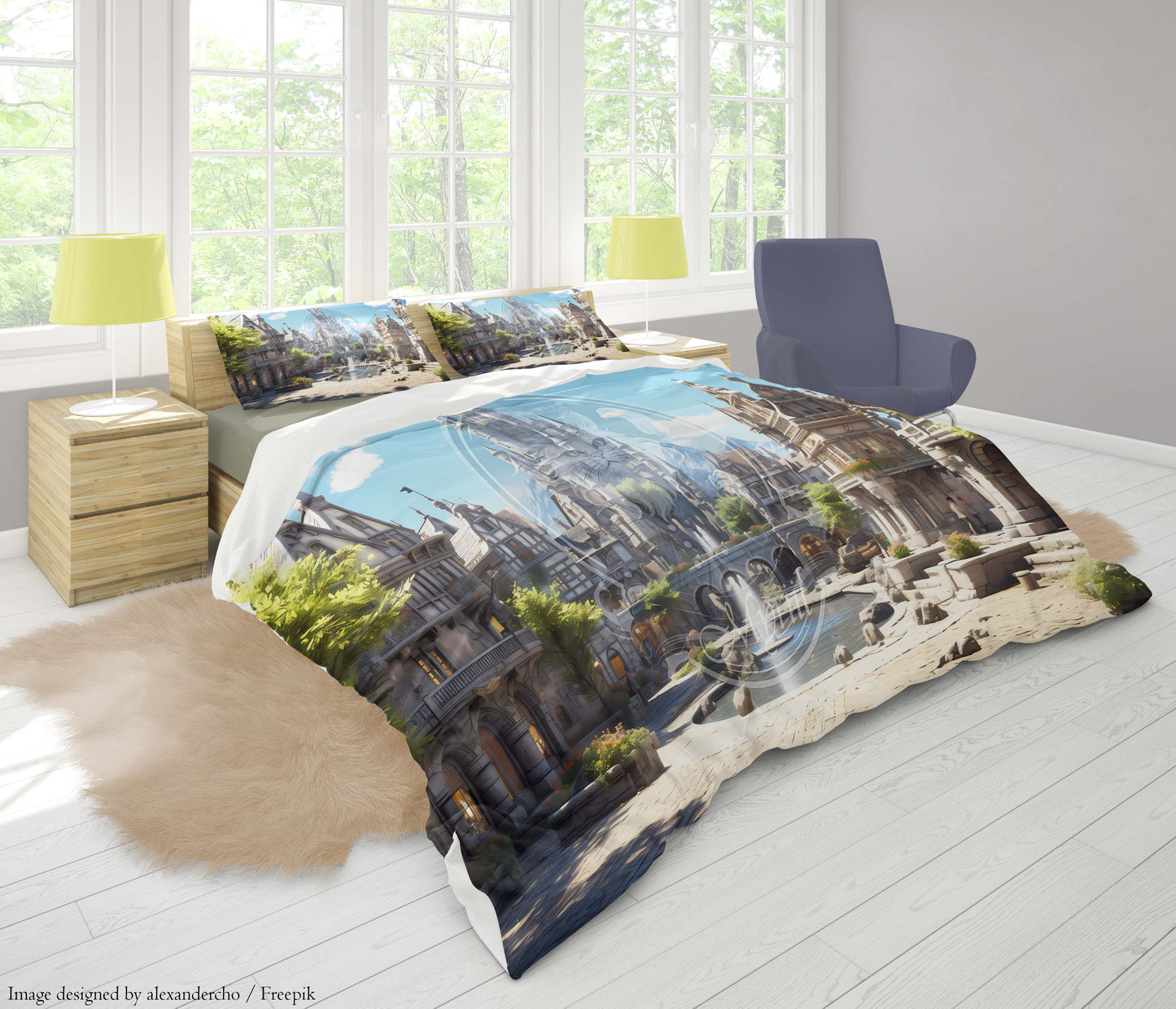 Town square with fountain