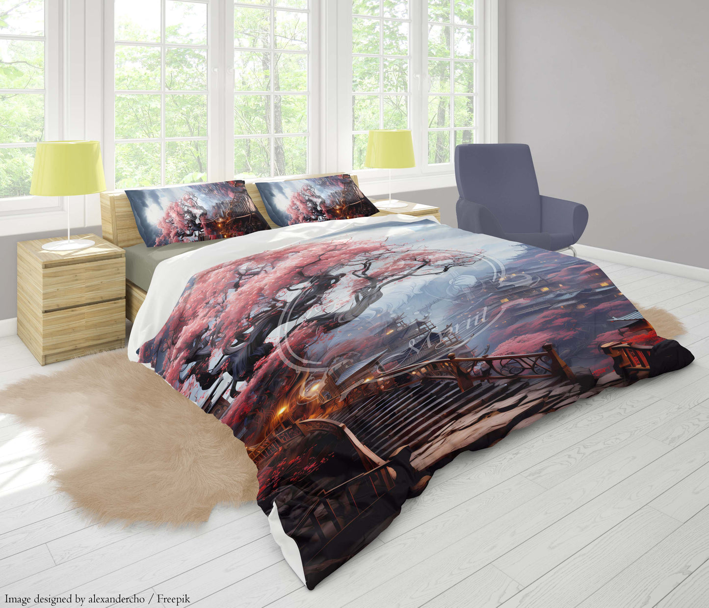 Chinese huizen met kersenbloesem