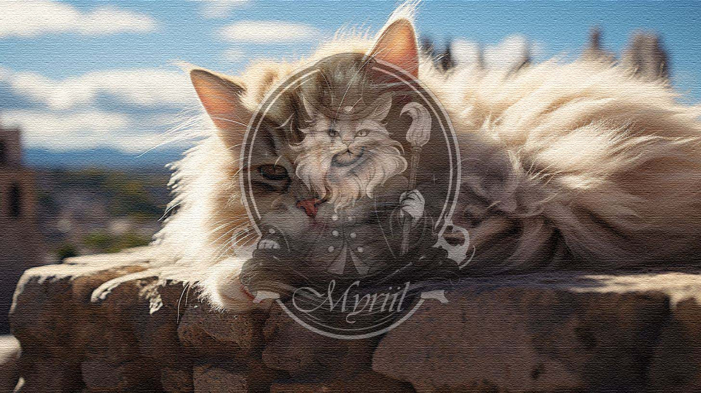 Een kat die op een muur slaapt