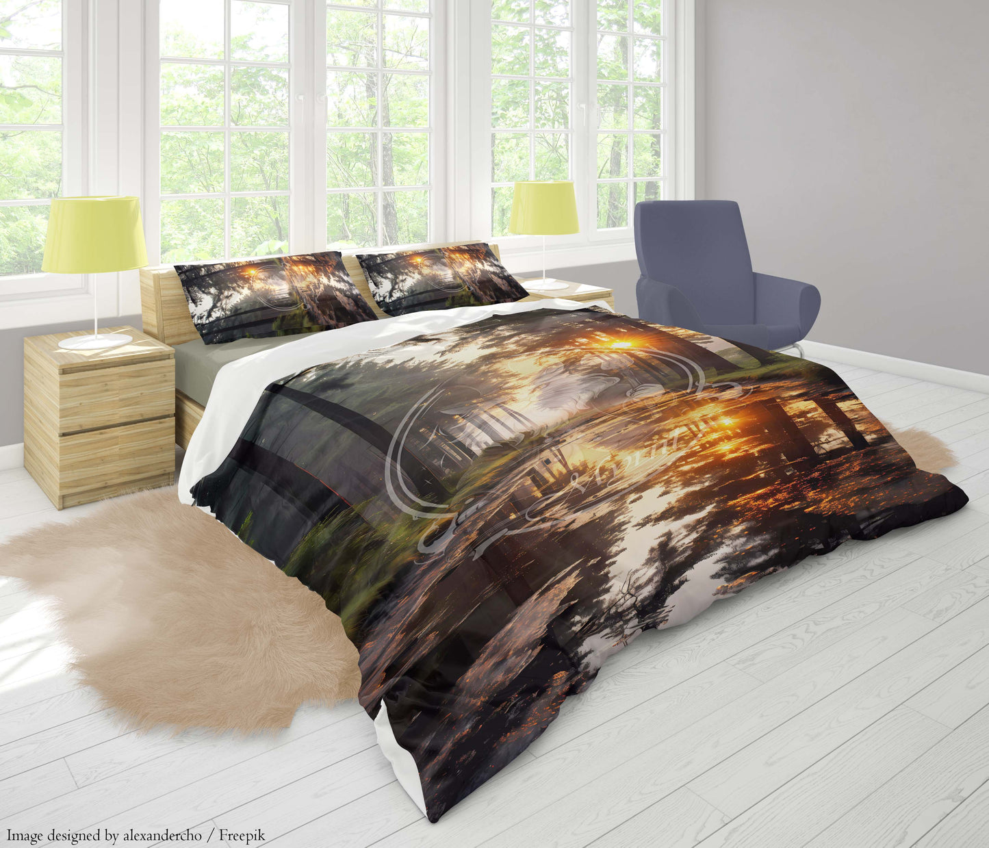 Sunset over a still river