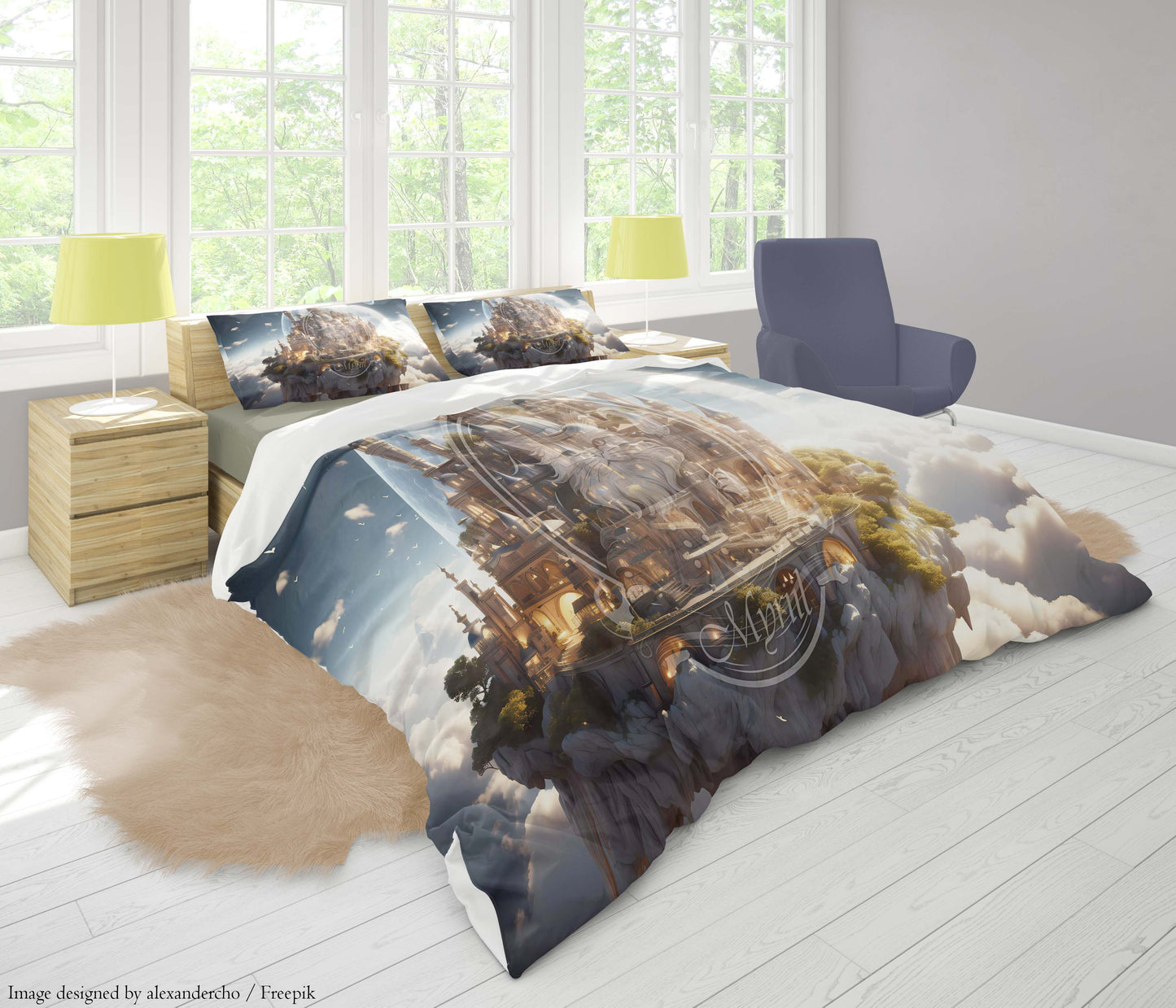 Floating castle in the sky with three moons