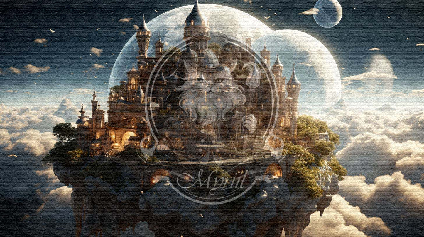 Floating castle in the sky with three moons