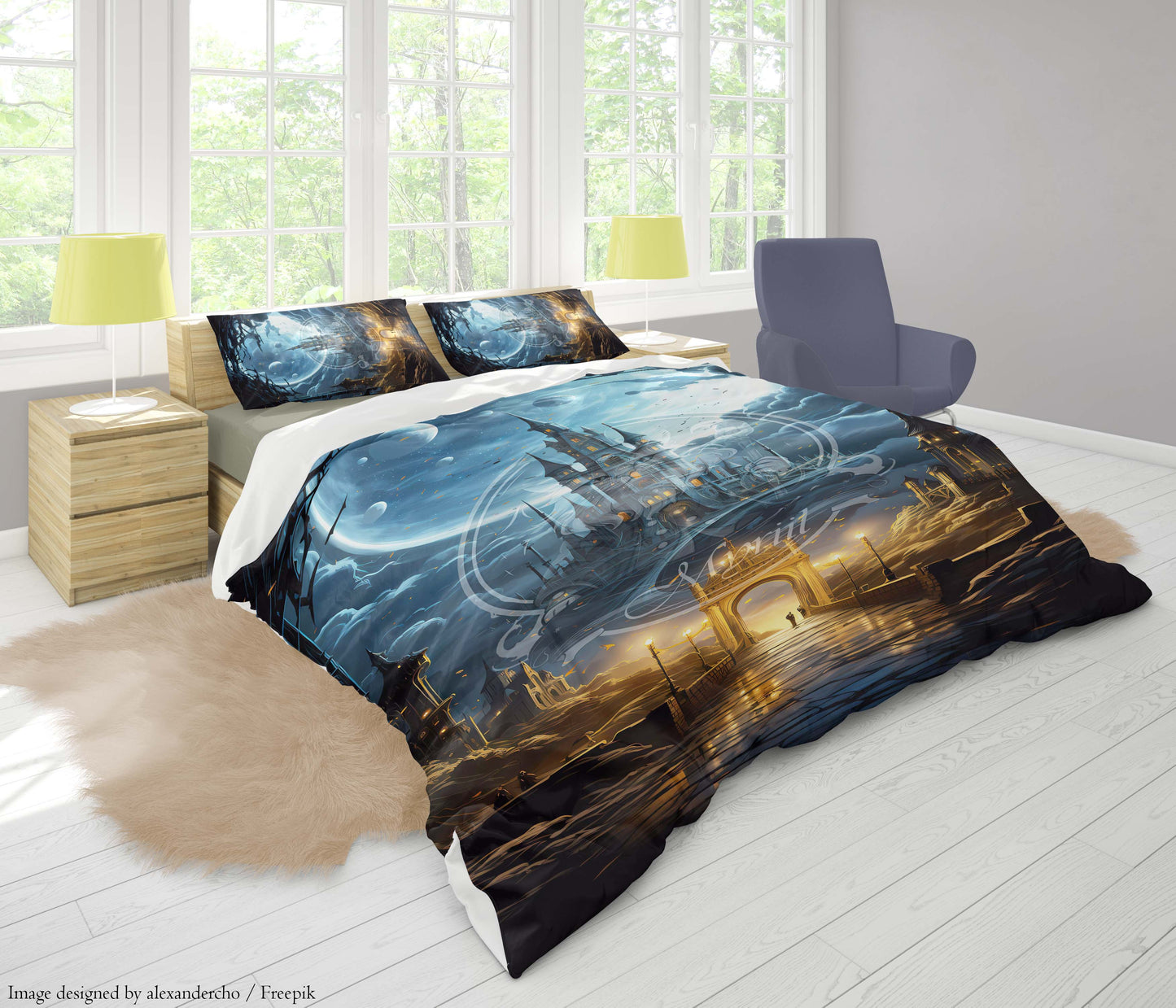 Distant castle at the end of a road of time