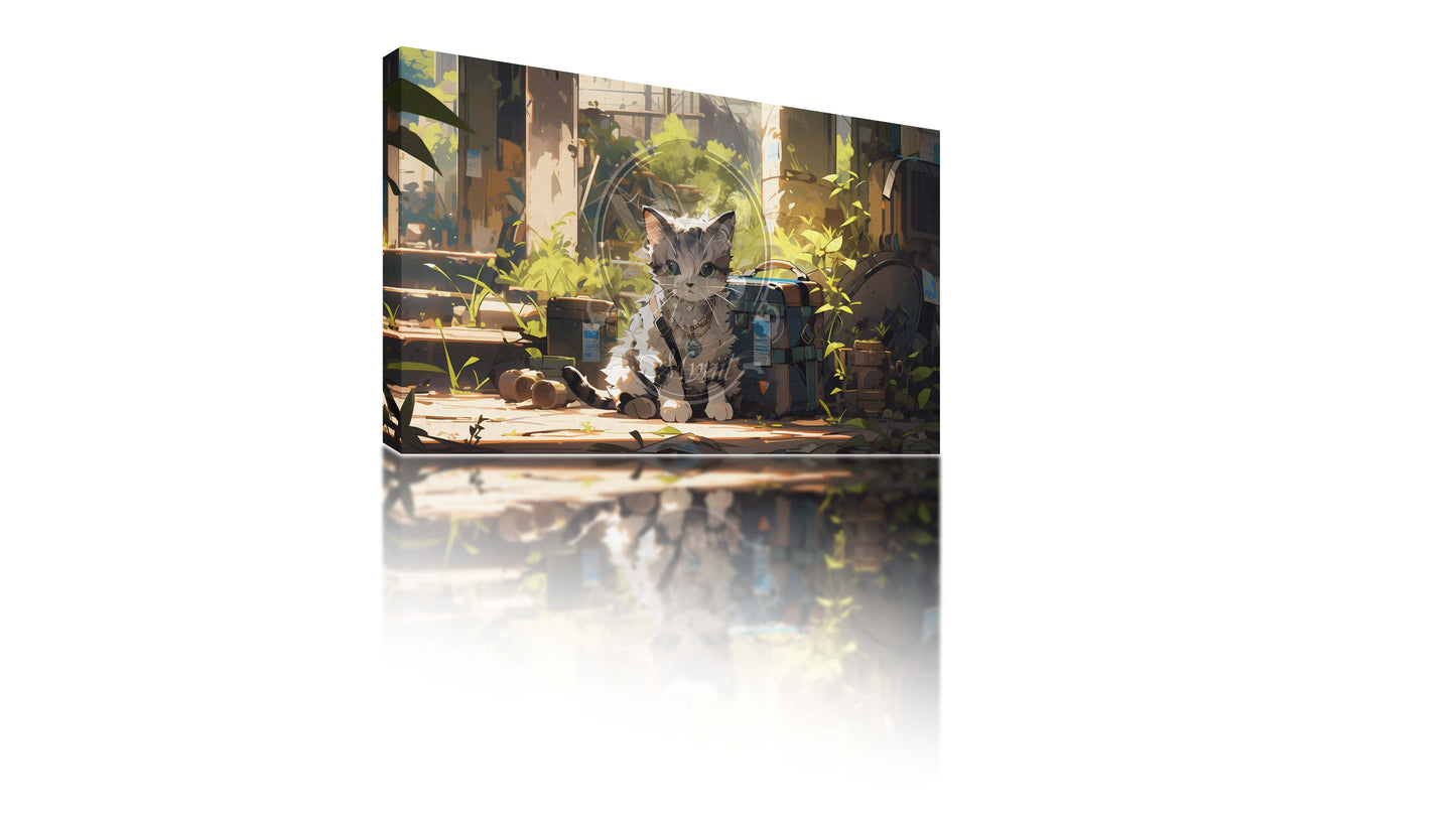 Travelling cat in a decayed city