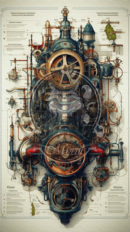 Blueprint of a steampunk machine