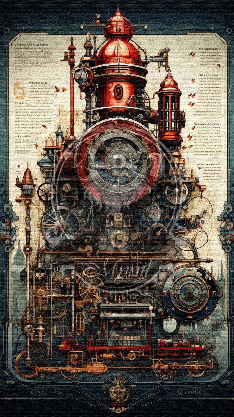 Intricate engine blueprint